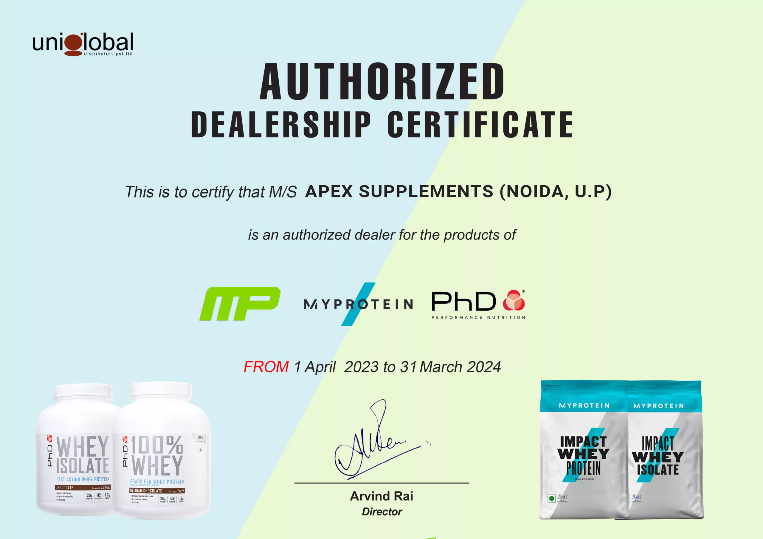 MyProtein Dealer Certificate